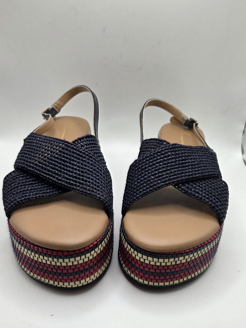 Anthropologie Sz 6 Woven Navy Platform Slingback Sandals